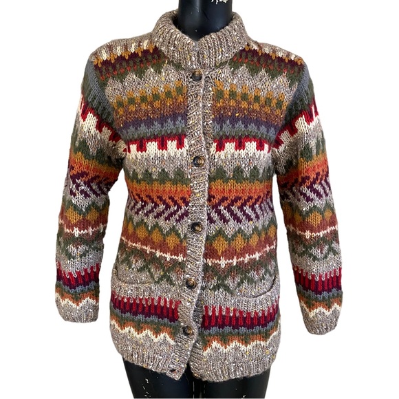 Adrienne Vittadini Sweaters - Adrienne Vittadini Fair Isle Pattern Wool Mohair Cardigan Sweater